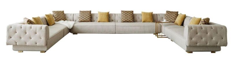 Zhida Luxury Hotel Lobby Chinese Furniture Villa Living Room Modular Button Design Fabric Sofa Set L Shape Sectional Sofa Couch