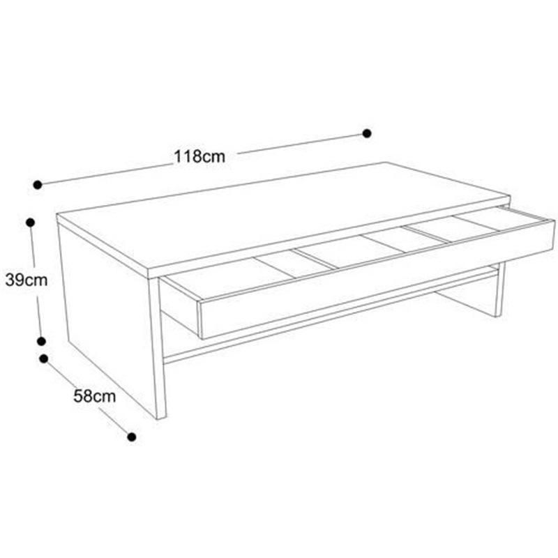 White Wood Coffee Table with Three Compartments in a Drawer