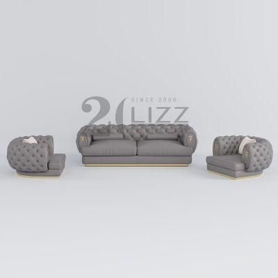 Exclusive Modern Design Grey Button Simple Home Hotel Furniture Sectional Leather Sofa