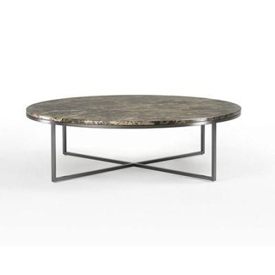 Living Room Furniture Round Marble Top Metal X-Base Coffee Table