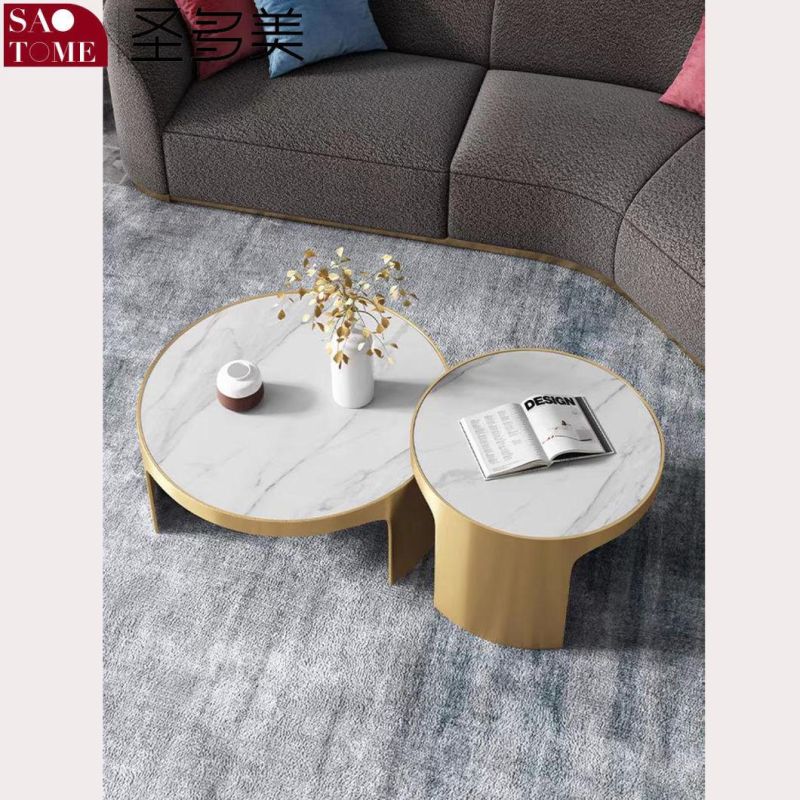 Modern Living Room Furniture Stainless Steel Titanium and Bright Rock Plate Top Tea Table