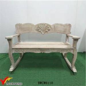 Antique White Scroll Double Rocker Wooden Rocking Porch Bench