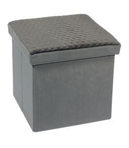 Knobby Velvet Upholstered Foldable Square Ottoman Storage Pouf for Living Room