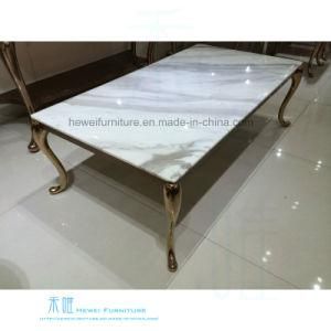 Rose-Golden Metal Frame Rectangle Marble Coffee Table (HW-722-5T)