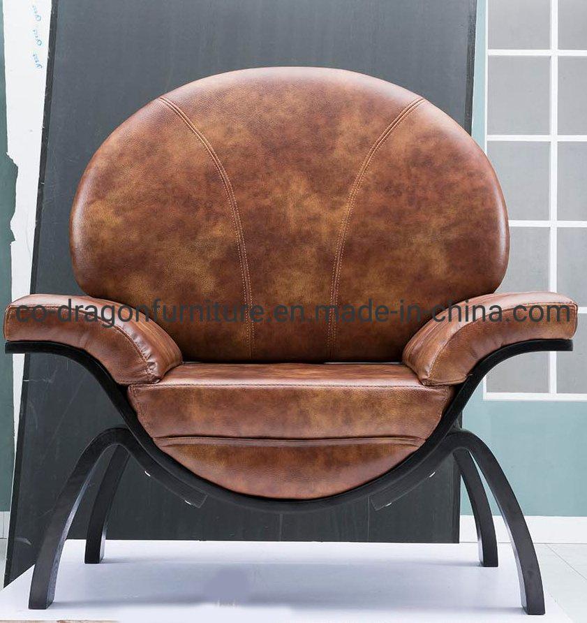 Antique Living Room Furniture Leather Wood Sofa Chair with Arm