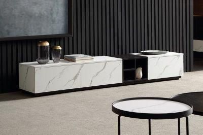 Modern White and Black Marble Pattern Melamine Board and Solid Wood TV Table