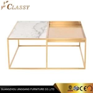Popular Modern Design Marble Metal Square Coffee Dining Table in Metal Stainless Steel