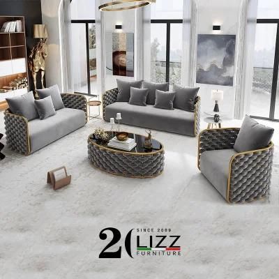 European Velet Fabric Living Room Sofa Sets Modern Home Furniture Sofa Sets Luxury Sofa