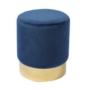 Knobby Velvet Round Stool Ottoman Pouf with Stainless Steel Base