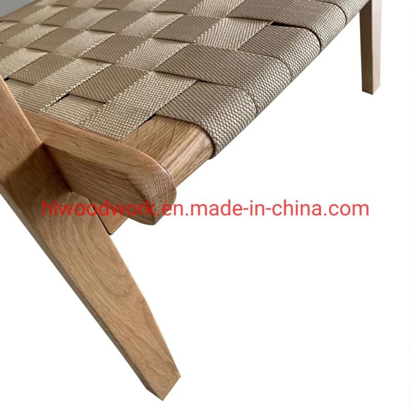 Saddle Chair Fabric Strip Woven with Arm, Ash Wood Frame Natural Color with Woven Fabric Strip Leisure Chair Furniture Armchair Living Room Armchair