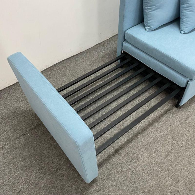 Light Blue Cotton Linen Horizontal Drag Three Section Cushion Sofa Bed