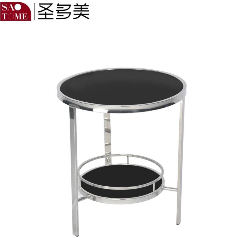 Modern and Popular Living Room Hotel Stainless Steel Black Glass Round End Table