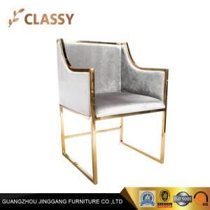 Luxury Modern Grey Velvet Dining Chair with Golden Polished Stainless Steel Frame