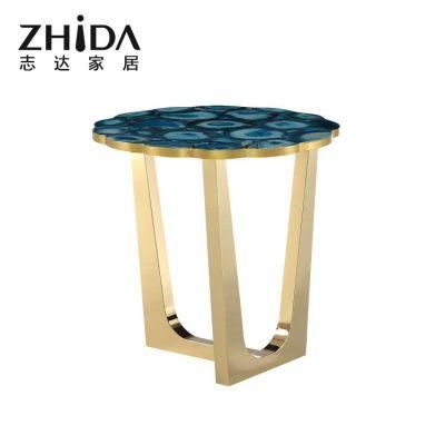 Italian New Luxury Style Side Table Marble Top Elegant Stainless Steel Coffee Table for Modern Villa and Resorts