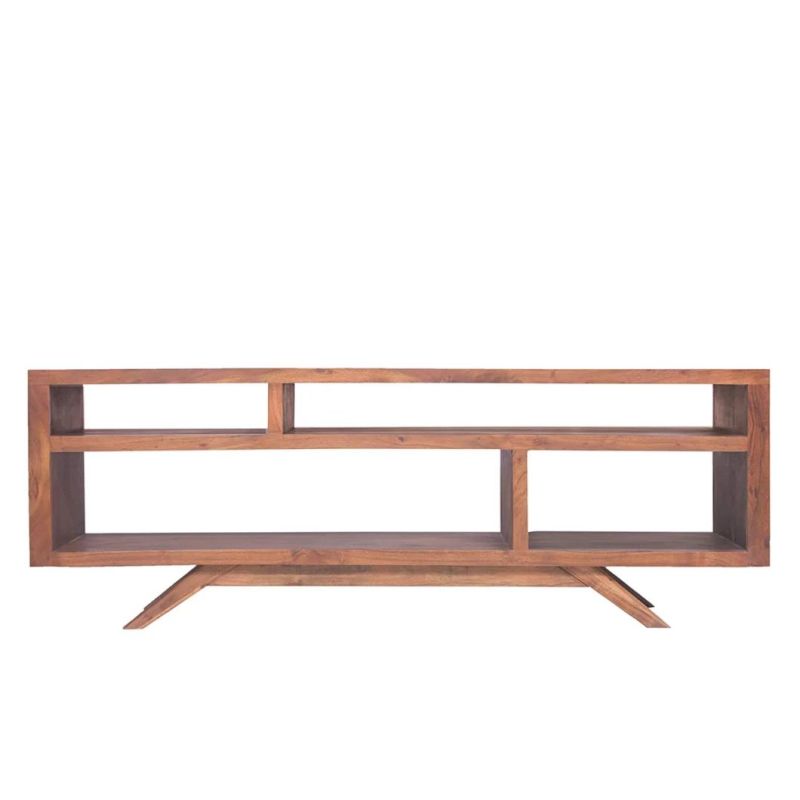 Solid Wood Universal TV Media Stand, 60 Inch Wide, Modern Industrial, Living Room Entertainment Center,