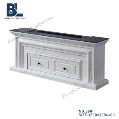 Water Vapor Insert Wooden Mantel Surround White Electric Fireplace TV Stand with Black Marble Top