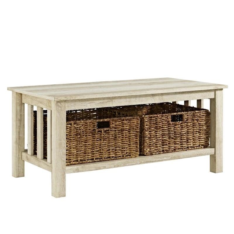 White Oak Mission Style High-Grade MDF Coffee Table with Storage Furniture for Living Room