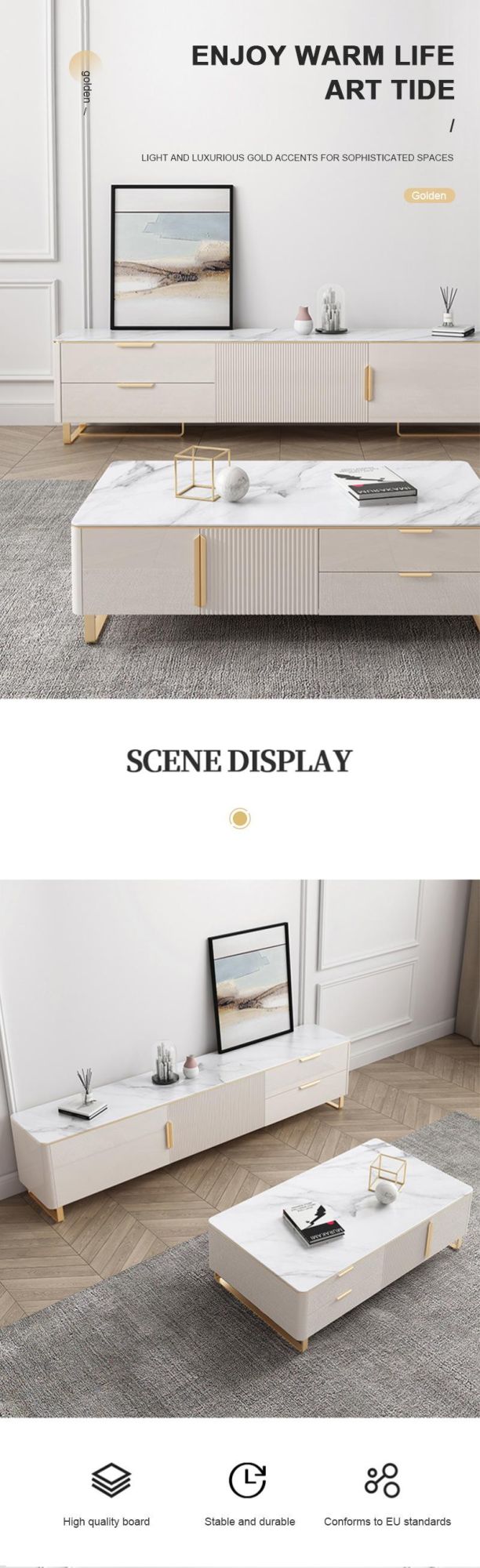 New Modern Model Coffee Table TV Cabinet Set Marble TV Stand