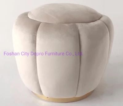 Modern Round Velvet Bedroom Stool with Golden Steel Base