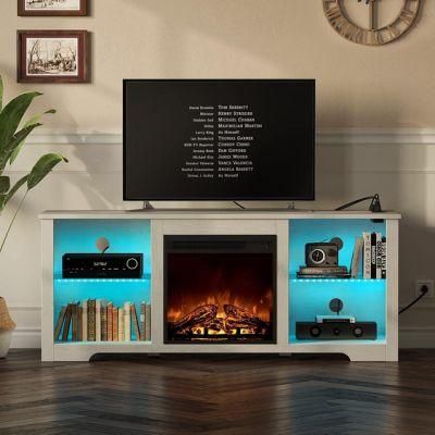 Modern Fireplace TV Stand with LED Lights and Power Outlets