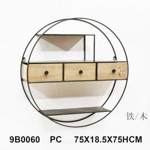 Hot Sale Iron Wood Round Bathroom Tool Wall Hanging Rack Shelf for Home Furniture