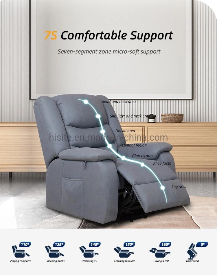Luxury Quality Smart Home High Back Grey Remote Control Sectional Recliner Sofa Sets Lift Chair