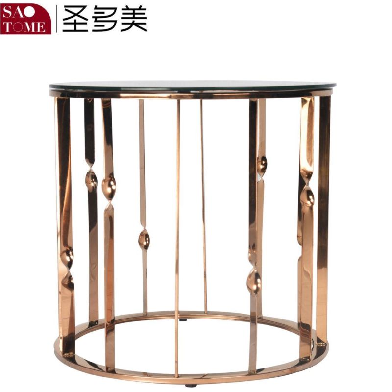 Modern Hotel Living Room Furniture Stainless Steel Round Black Glass End Table