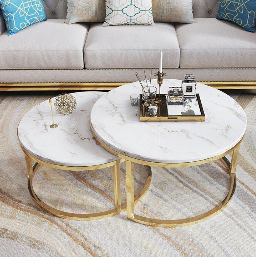 Round Coffee Table Sets Living Room Stainless Steel Furniture Marble Side Table