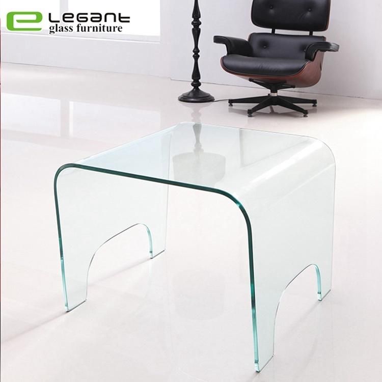 Clear Bent Glass Center Table with Two Side Doors