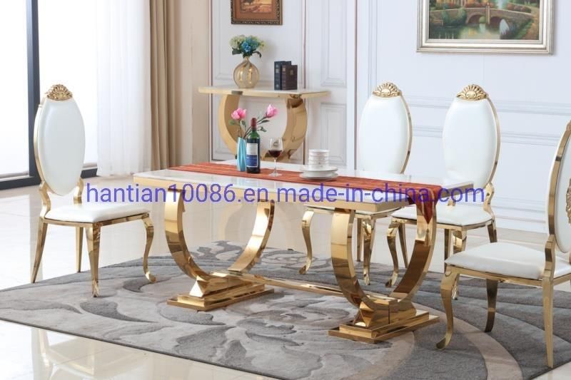 Stainless Steel Frame Stone Round/Rectangle Luxury Dining Table with Living Room Chairs Whole Set