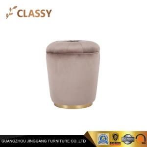 Quality Modern Upholstery Round Stool Ottoman with Golden Base