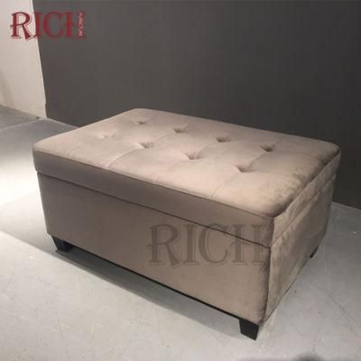 Brown Velvet Bedroom Storage Bench Stool Modern Bench Seating and Storage Tufted Fabric Ottoman Storage Stool