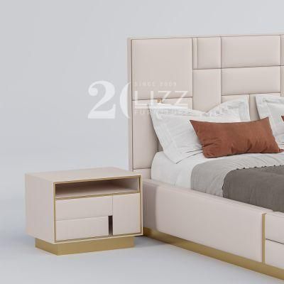 Modern Luxury Italian Top Grain Leather King Size European Simple Hotel Home Furniture Bedroom Bed