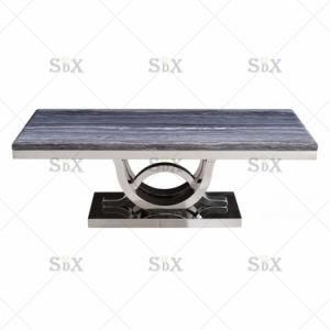 Sj999 1300X700X420 Jupiter Grey Marble and Chrome Coffee Table