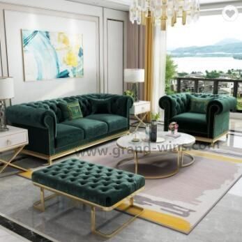Wholesale Furniture Hotel Living Room Retro Vintage Leather Tufed Chesterfield Sofa Couch Set