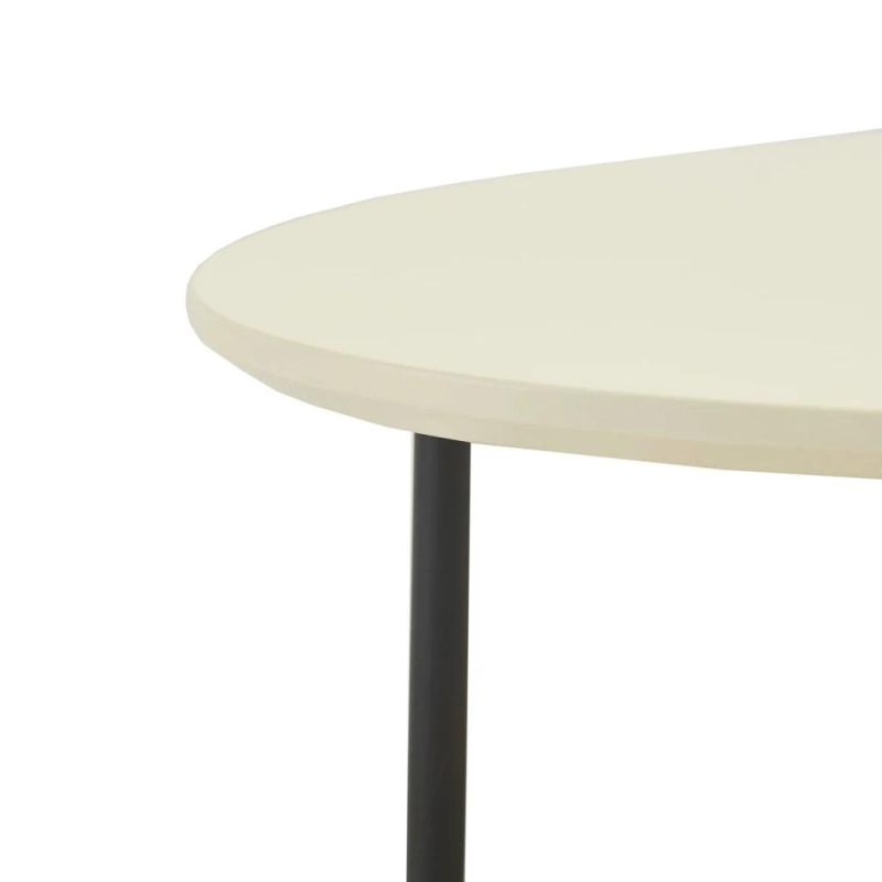 Nordic Style Living Room Furniture 2 Layer MDF Top White Oval Shape Coffee Table with Oak Shelf