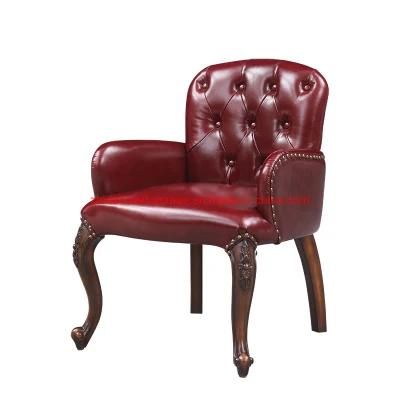 Luxury American Style Red Genuine Leather Living Room Home Chair