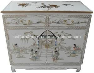 Mother of Pearl Inlaid White Shine Hand Painted Cabinet
