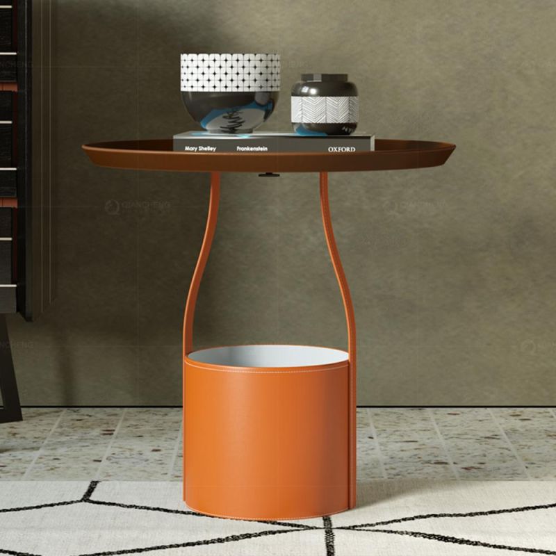 Orange Small Metal Base Decorative Modern Side Table