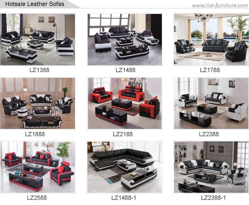 Sectional Corner U Shape European Modern Genuine Leather Living Room Sofa with LED