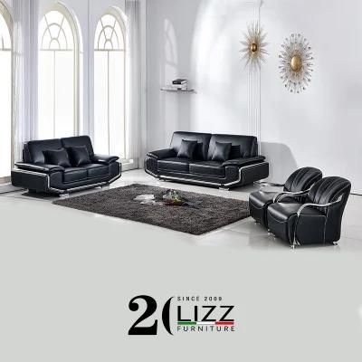 Popular Chinese Furniture Hot Sale Classic Genuine Leather Sofa Set with Stainless Steel