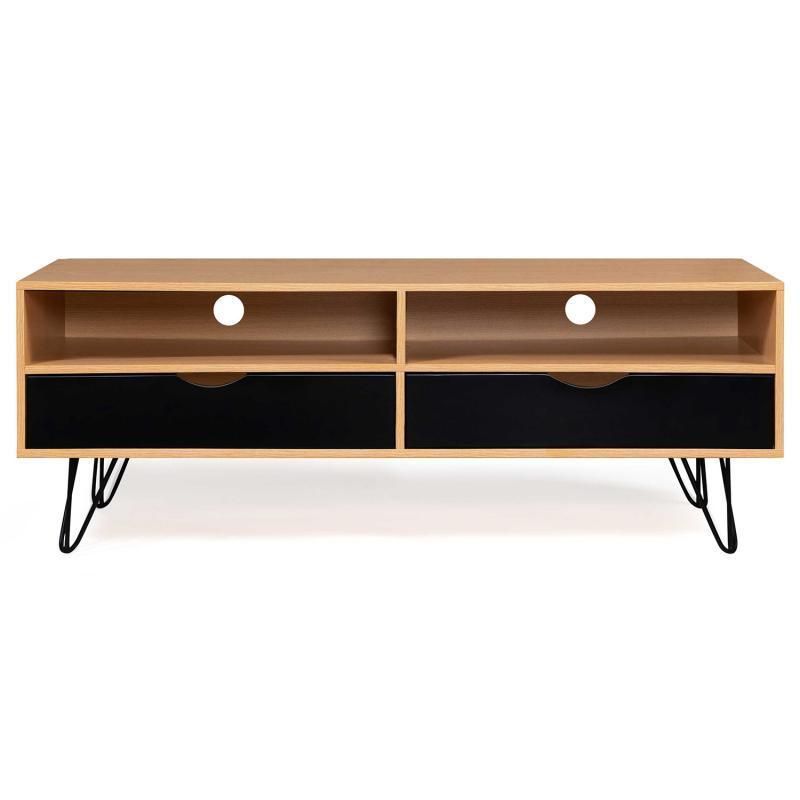 Simple Vintage TV Cabinet with Metal Feet and Wooden Drawers 0381