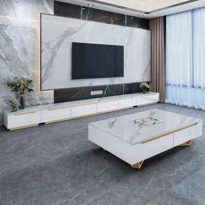 Marble Table Set Meuble TV Stands Unit TV Cabinet and Coffee Table with Drawer