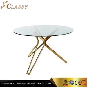 Tempered Glass Top Polished Stainless Steel Gold Metal Frame Dining Coffee Table