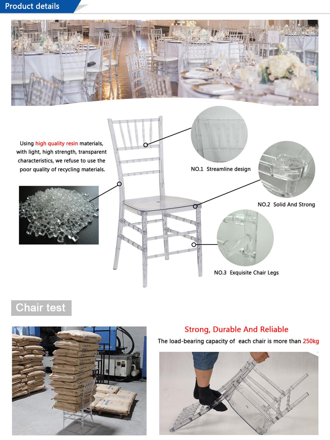 Transparent Clear Know Down Plastic Wedding Resin Chiavari Chair