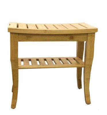 Premium Bamboo Shower Bench with Shelf - Wooden 2-Tier Bathroom and Shoe Organizer with Storage Shelf