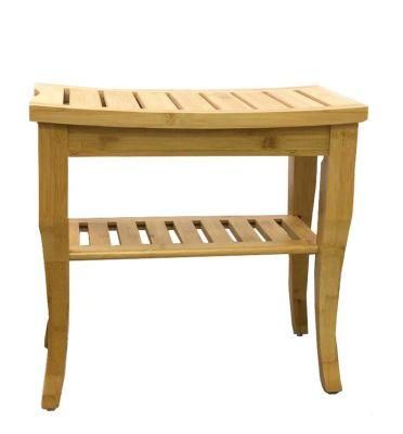 Premium Bamboo Shower Bench with Shelf - Wooden 2-Tier Bathroom and Shoe Organizer with Storage Shelf