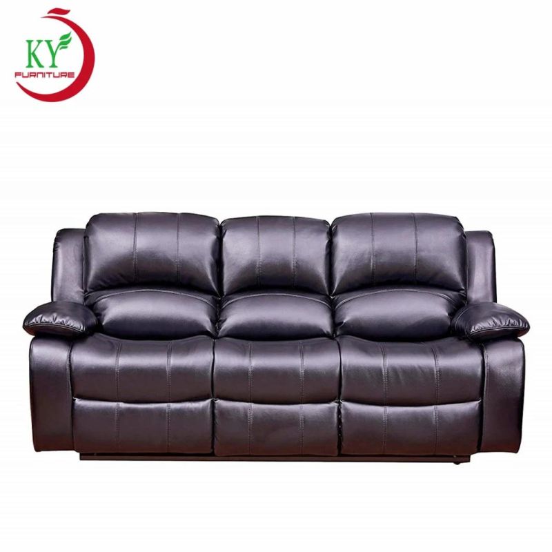 Jky Furniture Luxury Design Top Grain Leather Manual Recliner Sofa Set for (3+2+1) with Over-Filled Cushion and Customizable Drop Down Table