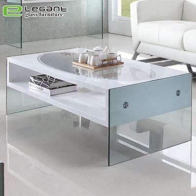 MDF Coffee Table with Glass Top in White Color