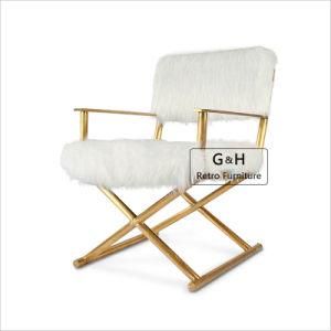 Luxe Brass Stainless Steel White Faux Fur Maxime Dining Chair